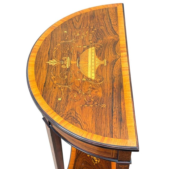 Small Antique Rosewood Demi Lune Side Table, 1890 For Sale - Image 13 of 17