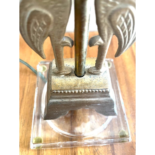 Empire-Style Bronze Tall Table Lamp With Heron Bird and Glass Base For Sale - Image 9 of 10
