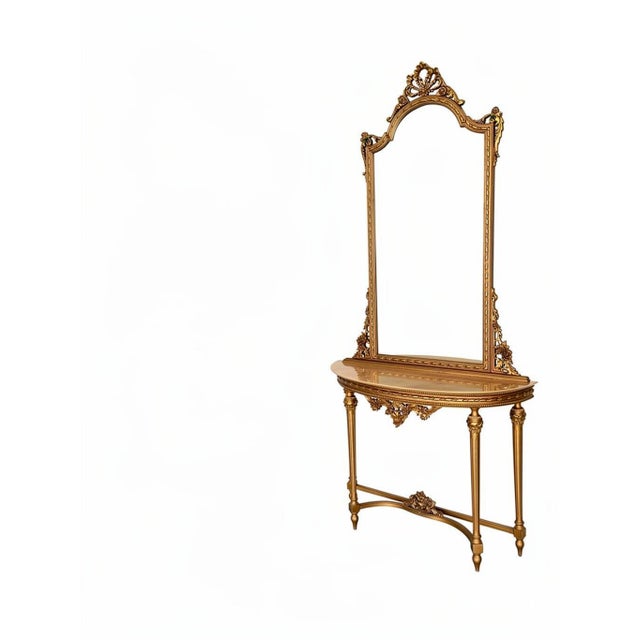Antique French Console Table with Marble Top and Mirror, 1890s, Set of 2 For Sale - Image 3 of 8
