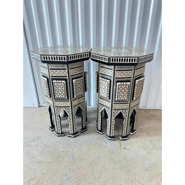 Moroccan Vintage Moroccan Inlaid Side Tables-a Pair For Sale - Image 3 of 12