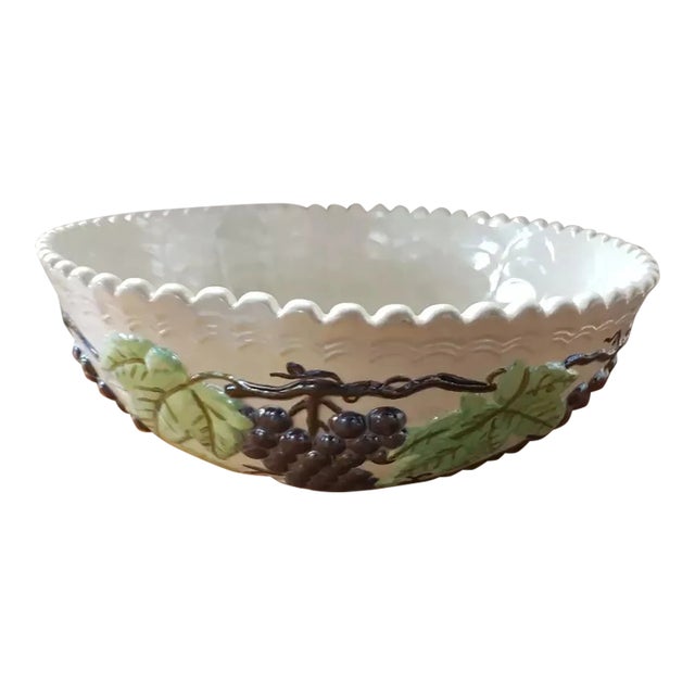 Circa 1970 Iridescent Ceramic Grapevine Pattern Centerpiece Bowl For Sale