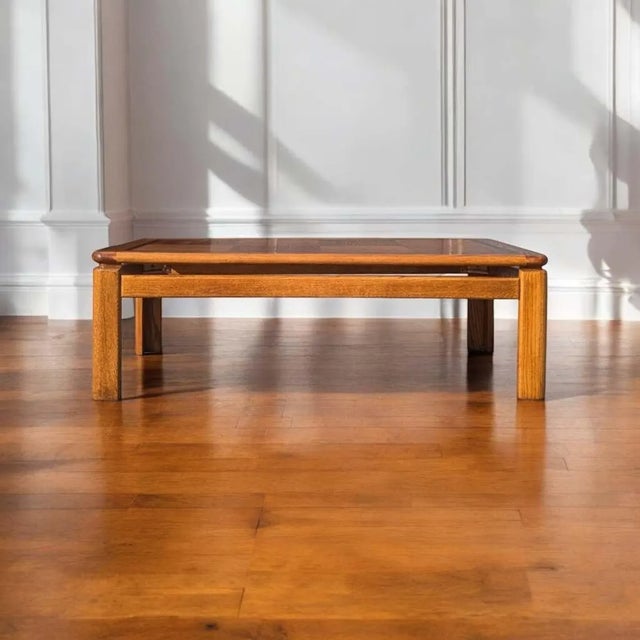 1980s Mid-Century Oak Coffee Table With Checkered Parquet Top For Sale - Image 10 of 10