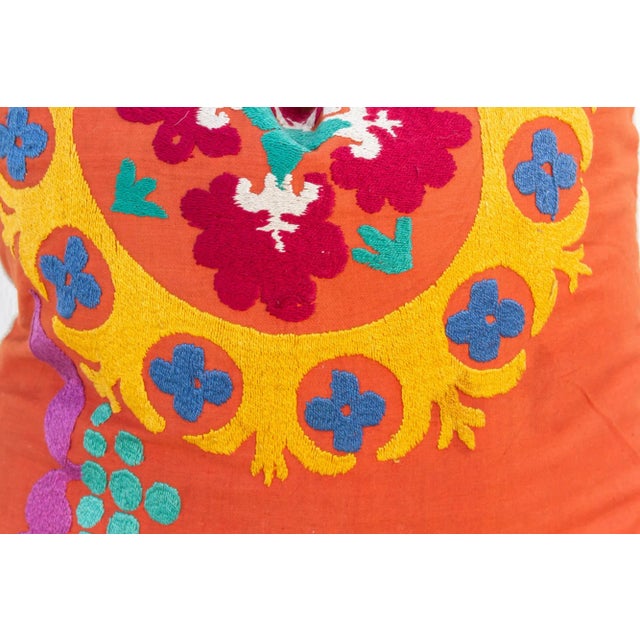 Orange Gulnoor Vintage Suzani Square Pillow For Sale - Image 8 of 10