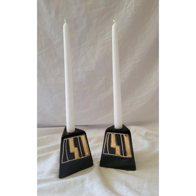 Ceramic Vintage Harris Potteries Modernist Ceramic Candleholders- a Pair For Sale - Image 7 of 10