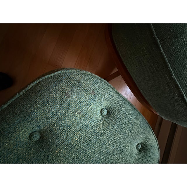 Heywood-Wakefield Danish Tufted Swivel Lounge Chair & Pleated Ottoman in Emerald Tweed 1960's For Sale - Image 14 of 16