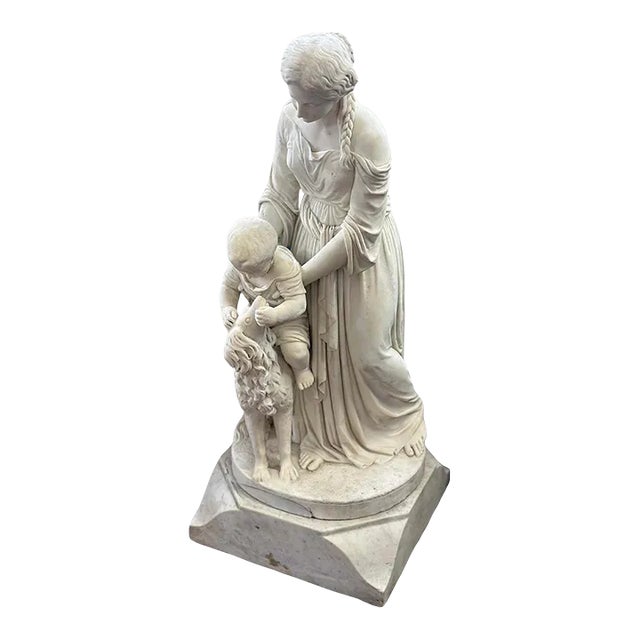 19th Century Italian Marble Sculpture of a Mother & Child For Sale