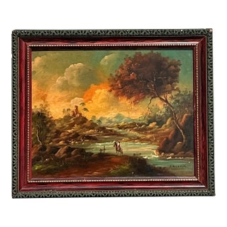 Vintage Original Landscape Oil Portrait on Board For Sale