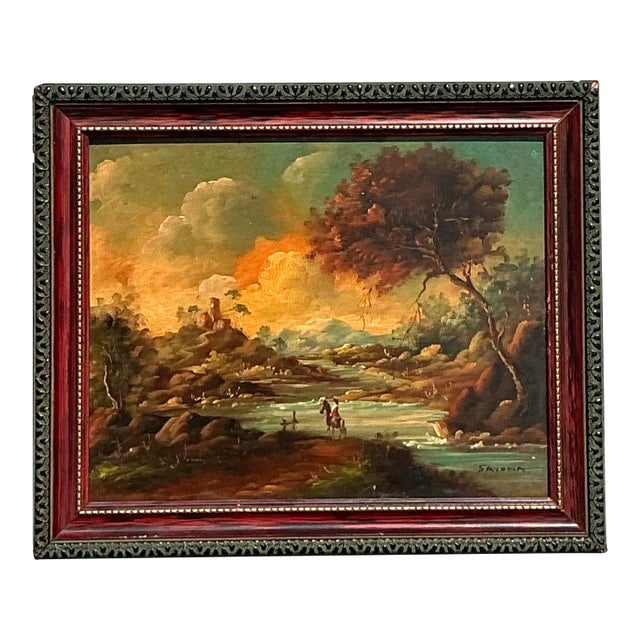 Vintage Original Landscape Oil Portrait on Board For Sale