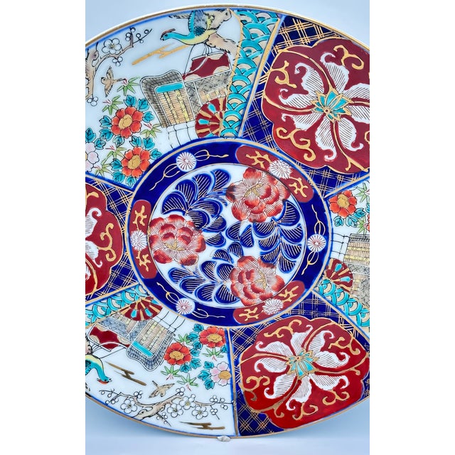 Ceramic Antique Japanese Imari Arita Floral & Phoenix Porcelain Large Charger Platter For Sale - Image 7 of 9