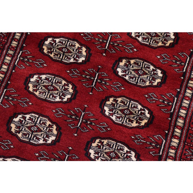 Tribal Bokhara Red/Beige Hand Knotted Wool Rug Runner For Sale - Image 4 of 9