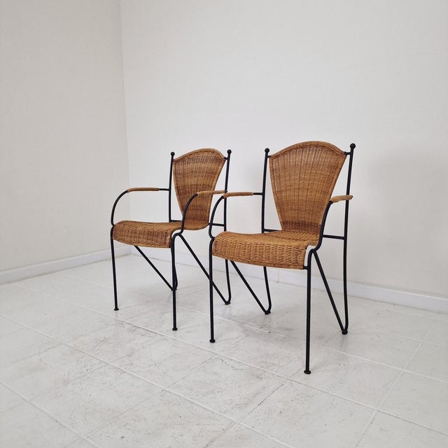 Wicker and Iron Armchairs from Frederic Weinberg, USA, 1950s, Set of 2 For Sale - Image 4 of 18