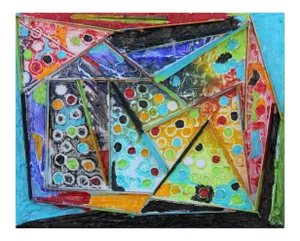 "Rebuild the Temple #3" Colorful Abstract Assemblage Painting 2010s