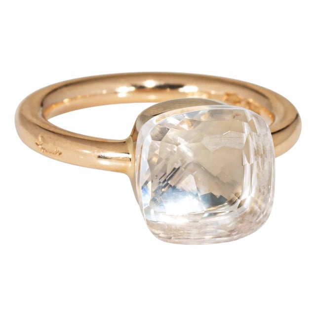 Pomellato Nudo White Topaz Ring Classic 18k Yellow Gold Fine Estate Jewelry, Size 6 For Sale