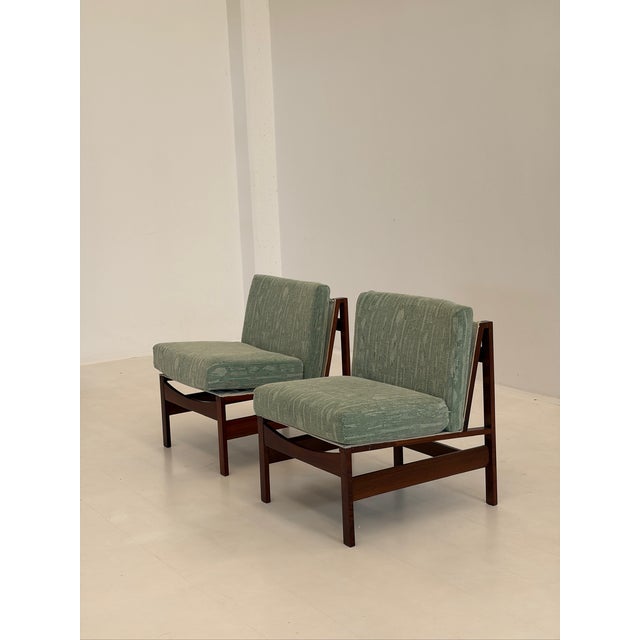 Brutalist Chairs with Wooden Frame and Fabric Padding, 1970s, Set of 2 For Sale - Image 6 of 8