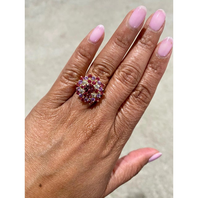 Pink 3.57 Carat Tourmaline Sapphire Yellow Gold Cocktail Ring, Size 7 For Sale - Image 8 of 8