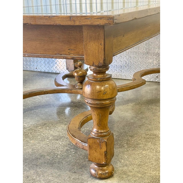 William and Mary Style Rustic Wood Glass Top Farmhouse Coffee Table For Sale - Image 10 of 10