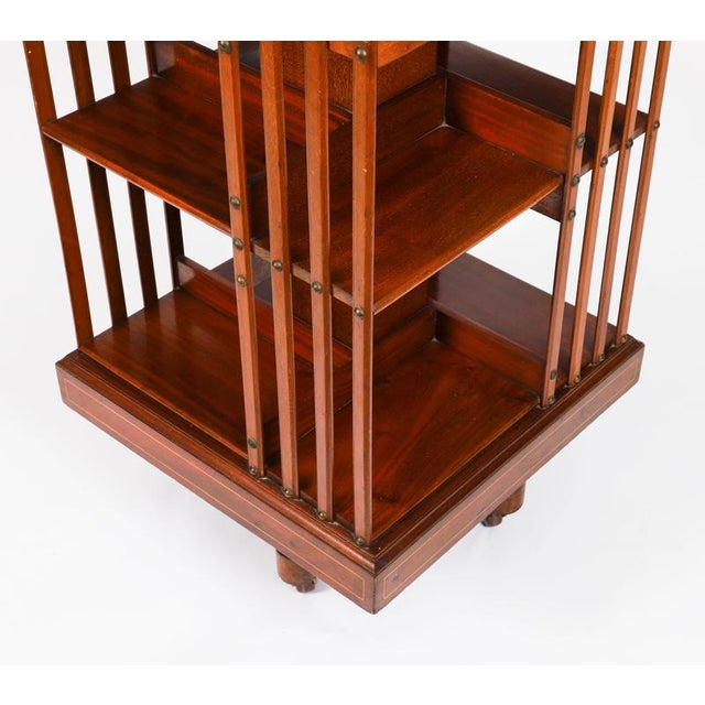 Antique Edwardian Flame Mahogany and Inlaid Revolving Bookcase, 1890s For Sale - Image 12 of 15
