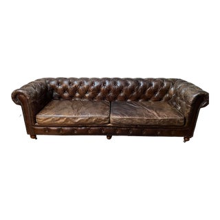 Restoration Hardware Petite Kensington Leather Sofa For Sale