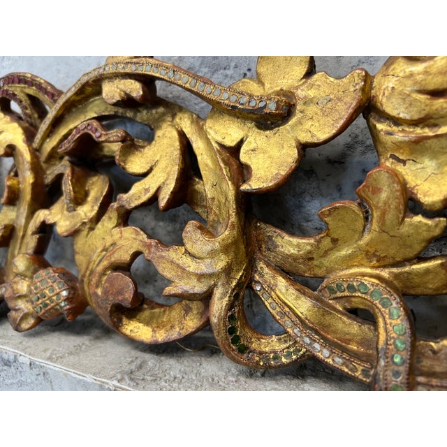 Wood 18th Century Burmese Water Gilded and Coloured Glass Door Surround For Sale - Image 7 of 13