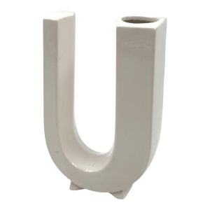 Space Age White U Letter Shaped Ceramic Solifleur Vase, Marcel Radureau Ca. 1970