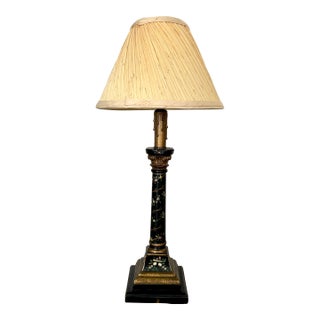 Late 20th Century Black and Gold Neoclassical Style Column Lamp With Painted Florals For Sale