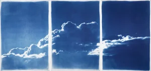 "Serene Cloudy Sky" Contemporary Cyanotype Triptych Prints - Set of 3