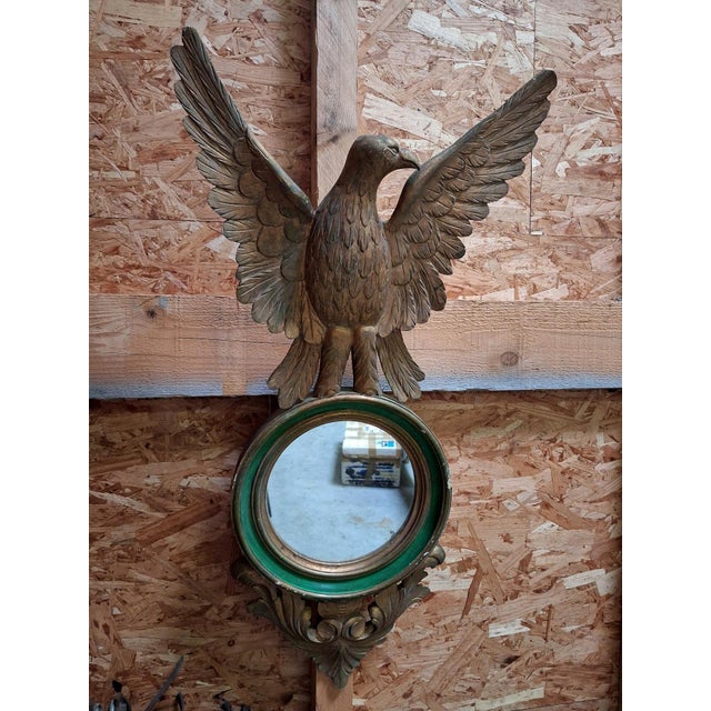 Wood Empire Style Mirror with Eagle in Carved and Polychrome Wood, Late 19th Century For Sale - Image 7 of 9