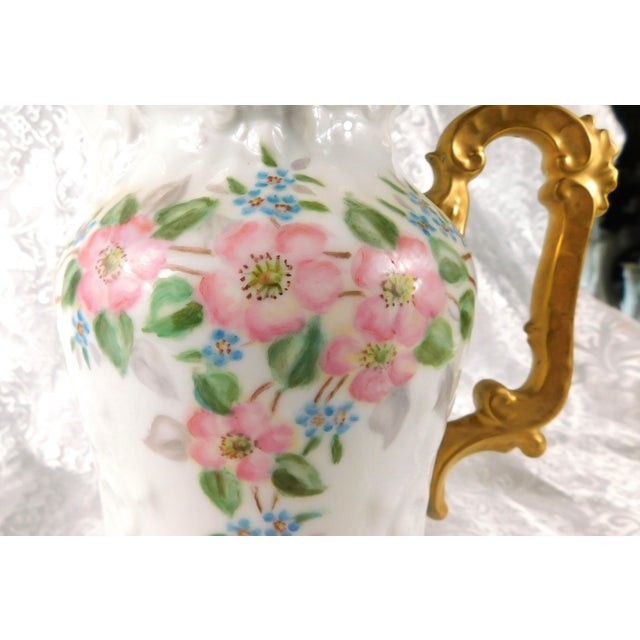 White 1940s Unmarked Signed Hand Painted Chocolate Pot Teapot For Sale - Image 8 of 13