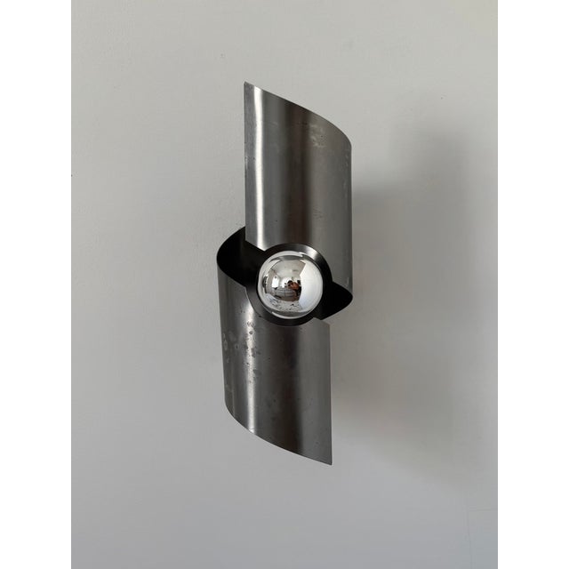 Vintage Brushed Metal Wall Lights, France, 1970, Set of 2 For Sale - Image 4 of 8