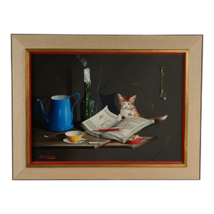 Vintage Still Life Painting With Kitten by Alfano Dardari