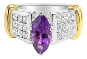 Marquise Amethyst & Diamond Accented Engagement Ring, Size 5