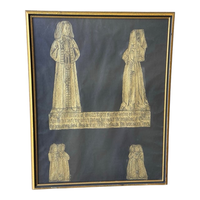 Early 20th Century Framed English Brass Rubbing of Composer Robert Fayrfax & His Wife Agnes For Sale