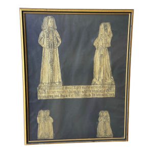 Early 20th Century Framed English Brass Rubbing of Composer Robert Fayrfax & His Wife Agnes