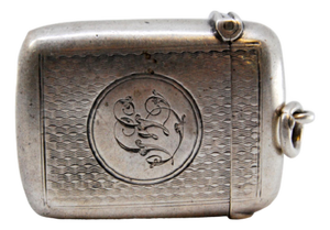 Guilloche Silver Matchbox with Engravings and Monogram Card