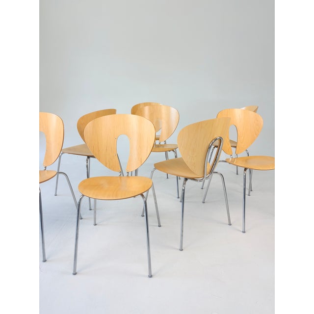 Modern Jesús Gasca for Stua "Globus" Modern Molded Wood & Chrome Stackable Dining Chairs - Set of 8 For Sale - Image 3 of 14