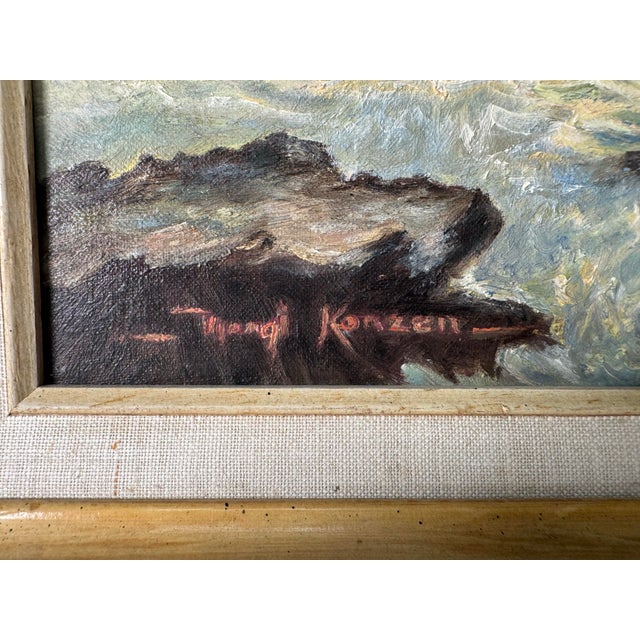 1970’s Vintage Margi Konzen Impressionist Ocean Landscape Oil on Board Painting, Framed For Sale - Image 10 of 11