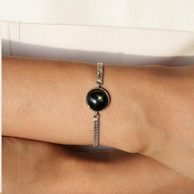 Sterling Silver Bezel Set Black Star Cabochon Bracelet Gifts for Her For Sale - Image 9 of 13