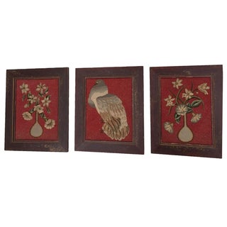 Antique Framed Needlepoint Wool Wall Panels - Set of 3 For Sale