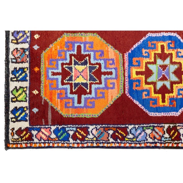 1960s Vintage Turkish Hand-Knotted Wool Runner With Colorful Octagonal Medallions For Sale - Image 5 of 10