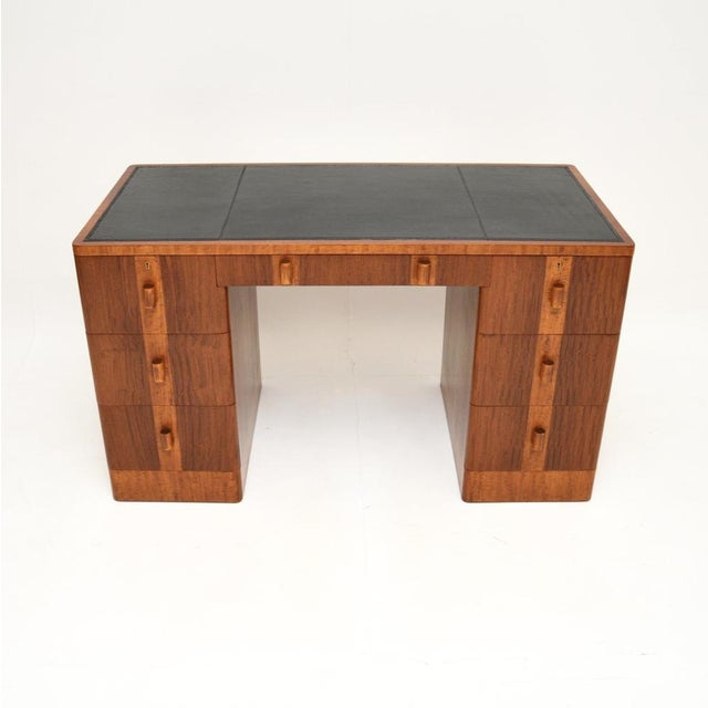 Art Deco Walnut and Satinwood Desk with Leather Top, 1930 For Sale - Image 12 of 12