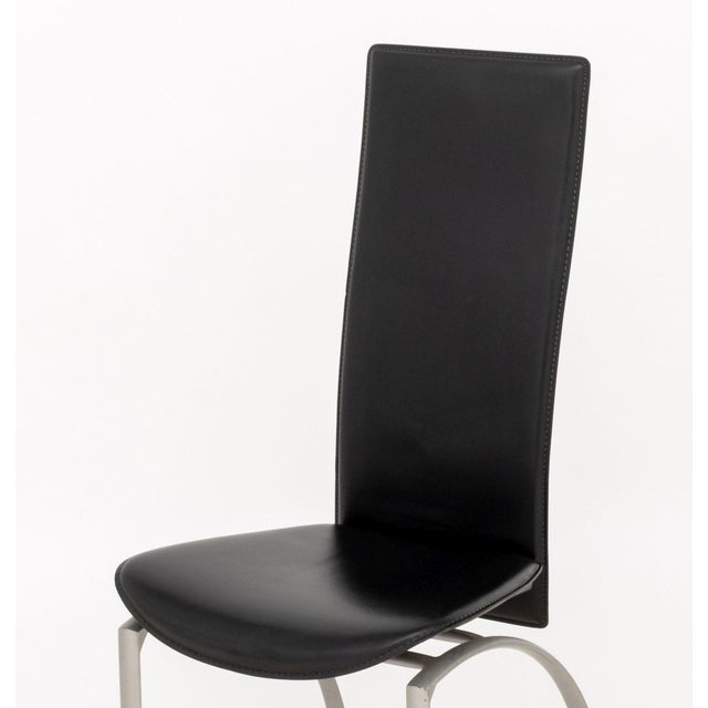 Set of Eight Modern Black Leather Dining Chairs For Sale - Image 9 of 10