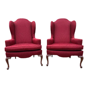 Late 20th Century Pair Ethan Allen Wing Back Armchairs
