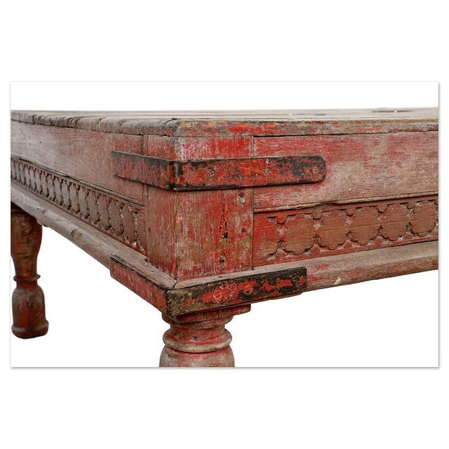 Wooden Coffee Table with Red Patina For Sale - Image 5 of 8