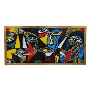 Glass Painting with Picasso Image, 1980s For Sale