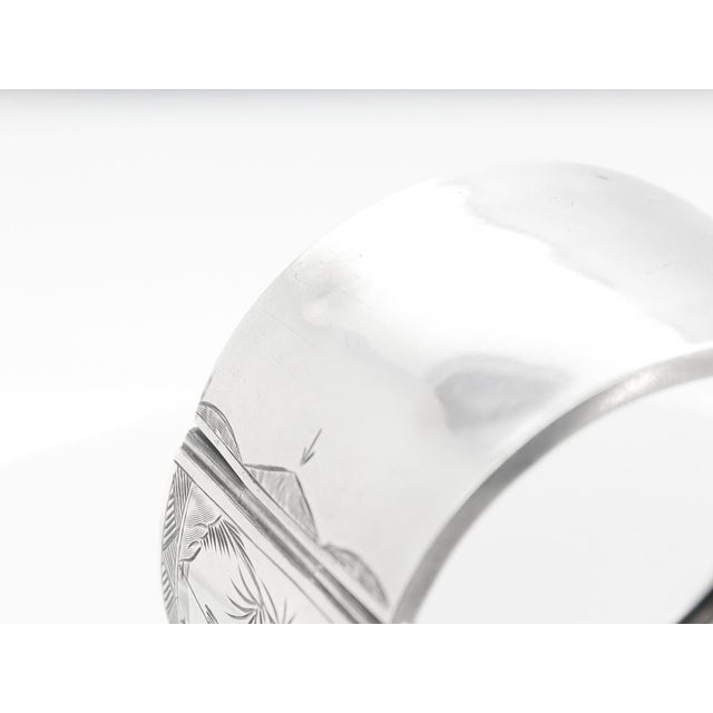 Metal English Victorian Aesthetic Sterling Silver Bangle Bracelet With Scenes of Birds For Sale - Image 7 of 12