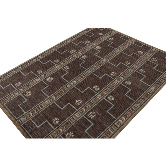 Rug & Kilim Rug & Kilim’s Scandinavian Style Rug in Brown, Blue & Gold Patterns - 12x18 For Sale - Image 4 of 7