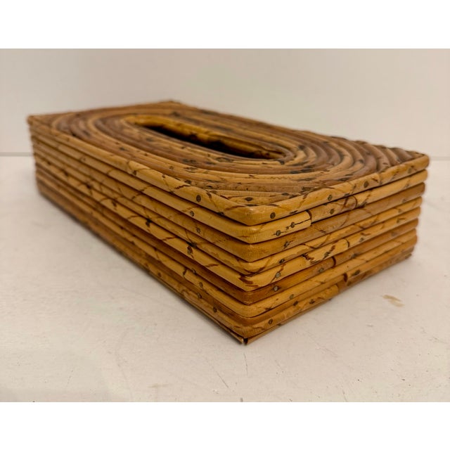 Wood Wicker Pencil Reed Tissue Box Cover, Vintage 1960s Holder From Hk For Sale - Image 7 of 8