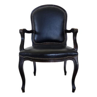 1970s French Louis XV Style Leather Fauteuil Arm Chairs With Leather Upholstery, 2 Pieces For Sale