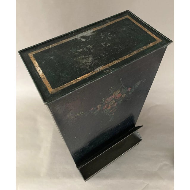 American 1860’s, 19th Century Toleware Storage Bin, Hand-Painted Floral Decoration For Sale - Image 3 of 10