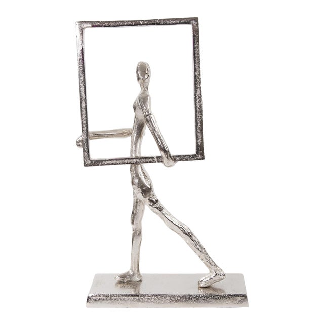 Rough Nickle Man w/Square Frame Sculpture For Sale